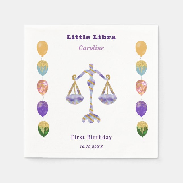 Libra Zodiac 1st Birthday Balloons & Artistic Pappersservett (Framsidan)