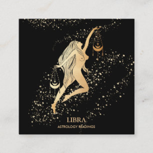 *~* LIBRA Zodiac Astrology Läser in Guld och svar Fyrkantigt Visitkort