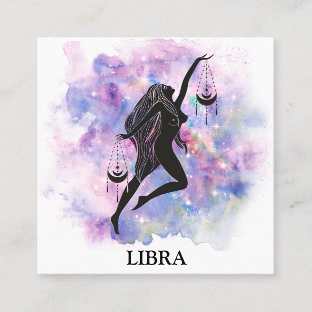 *~* LIBRA Zodiac Astrology Läsning av Rosa Blue Fyrkantigt Visitkort (Framsida)