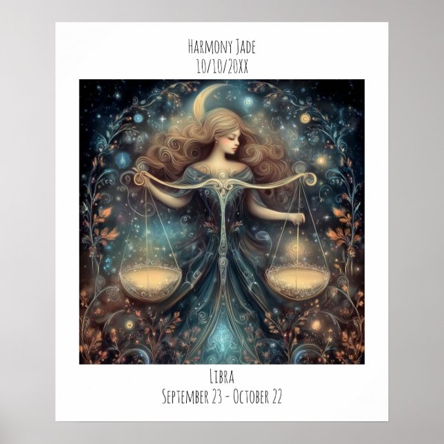 Libra Zodiac Astrology Name & Birthday Poster (Framsidan)