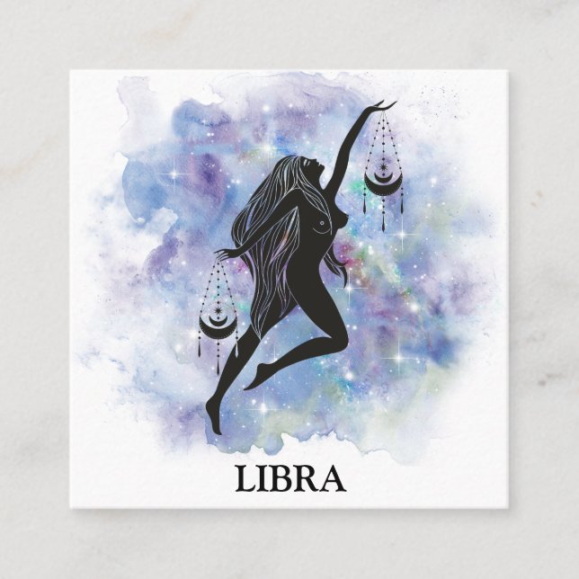 *~* LIBRA Zodiac Astrology Readderingar Regnbågkos Fyrkantigt Visitkort (Framsida)
