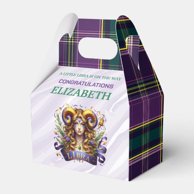 Libra Zodiac Baby Shower 4"w x 2.5"l x 5"h Presentaskar (Framsidan Sidan)