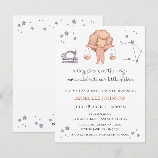 Libra Zodiac Baby Shower Invitation Julkort (Fram/baksida)