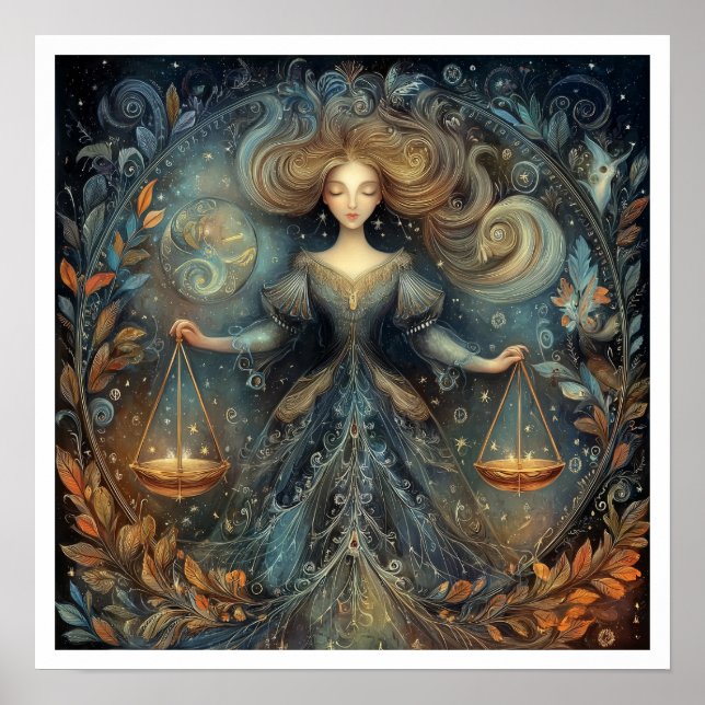 Libra Zodiac Birth Sign Astrology Celestial Poster (Framsidan)