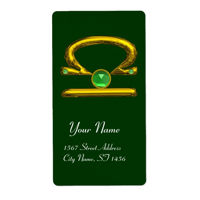 LIBRA ZODIAC BIRTHDAY Grönt Emerald Guld Fraktsedel (Framsidan)
