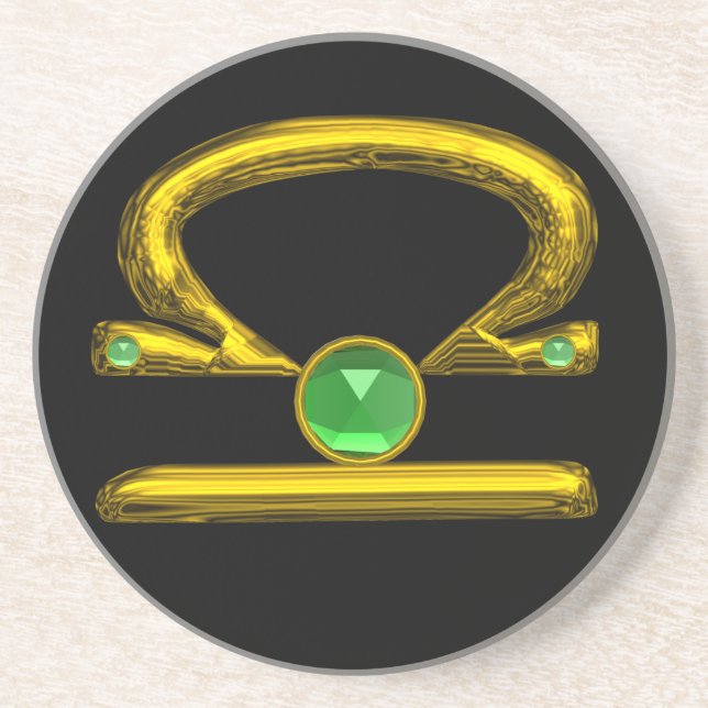 LIBRA ZODIAC BIRTHDAY JEWEL Emerald, Guld och Blac Underlägg Sandsten (Framsidan)
