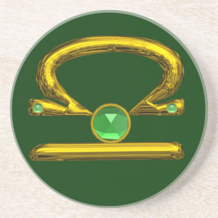 LIBRA ZODIAC BIRTHDAY JEWEL Emerald, Guld och Grö Underlägg Sandsten