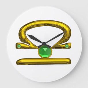 LIBRA ZODIAC BIRTHDAY JEWEL Emerald,Guld,vit Stor Klocka