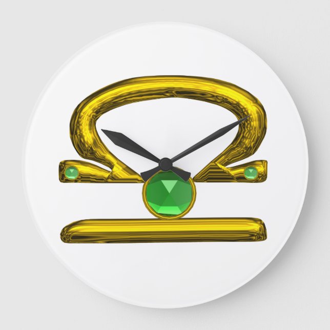 LIBRA ZODIAC BIRTHDAY JEWEL Emerald,Guld,vit Stor Klocka (Framsida)