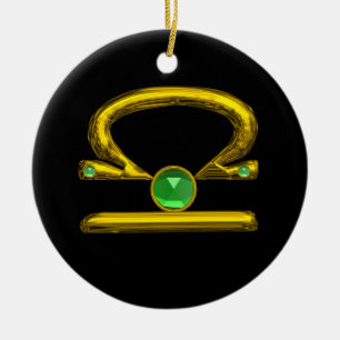LIBRA ZODIAC BIRTHDAY JEWEL GRÖNT EMERALD Guld Julgransprydnad Keramik