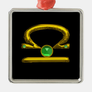 LIBRA ZODIAC BIRTHDAY JEWEL GRÖNT EMERALD Guld Julgransprydnad Metall