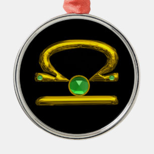 LIBRA ZODIAC BIRTHDAY JEWEL GRÖNT EMERALD Guld Julgransprydnad Metall