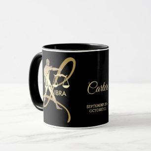 Libra ♎ Zodiac Birthday Sign / Black and Guld Mugg