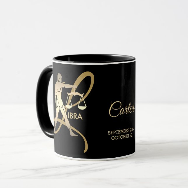 Libra ♎ Zodiac Birthday Sign / Black and Guld Mugg (Framsida vänster)