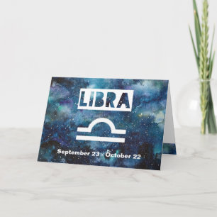 Libra Zodiac Blue Watercolor Galaxy Birthday Kort
