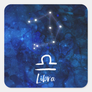 Libra Zodiac Constellation Blue Galaxy Celestial Fyrkantigt Klistermärke