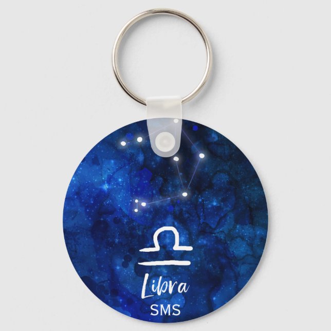 Libra Zodiac Constellation Blue Galaxy Monogram Nyckelring (Framsida)