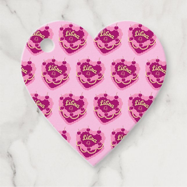 Libra Zodiac Coquette Heart Birthday Cake Gåvor Etiketter (Framsida)