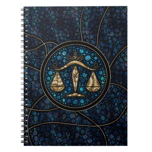 Libra Zodiac Dot Art Stil abalone Guld Anteckningsbok (Framsidan)