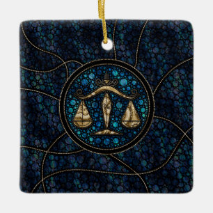 Libra Zodiac Dot Art Stil abalone Guld Julgransprydnad Keramik