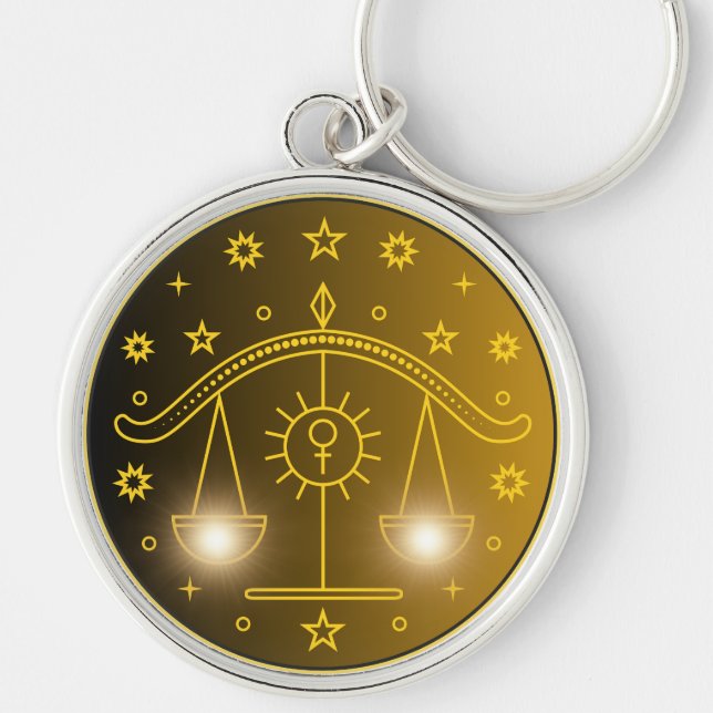 Libra Zodiac Emblem | Minimal Celestial Symbol Rund Silverfärgad Nyckelring (Framsidan)