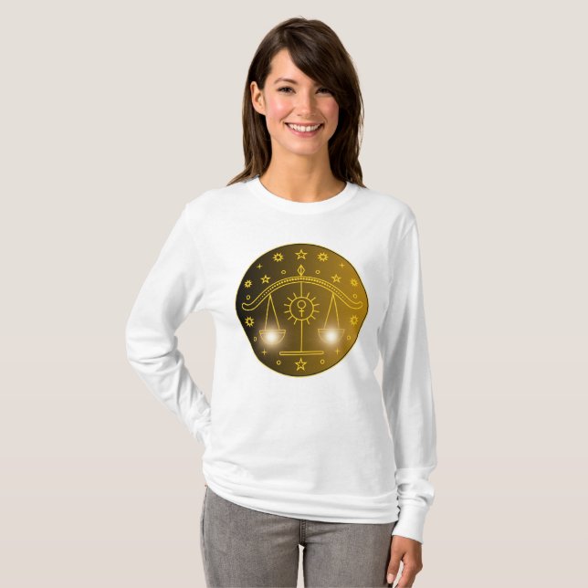 Libra Zodiac Emblem | Minimal Celestial Symbol T Shirt (Hel framsida)