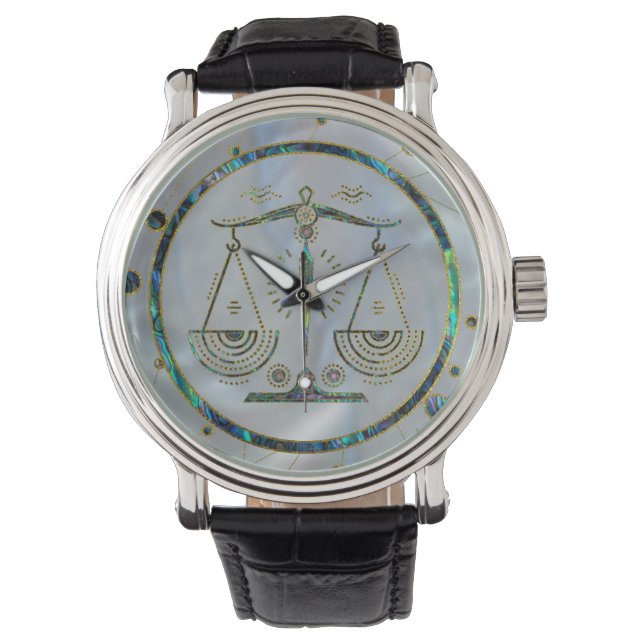 Libra Zodiac Guld Abalone on Constellation Armbandsur (Framsida)
