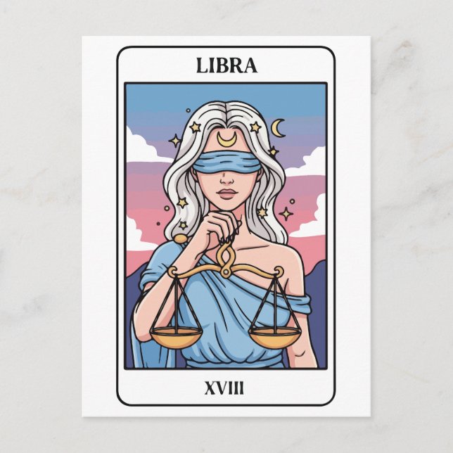 Libra Zodiac Illustration Tarot Stil Vykort (Framsida)