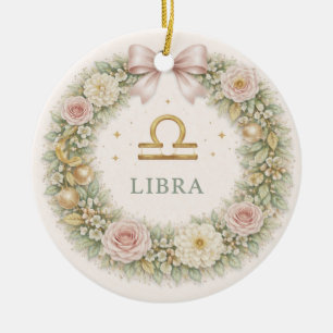 Libra Zodiac Julgransprydnad – Blush Blommig Krans Keramik