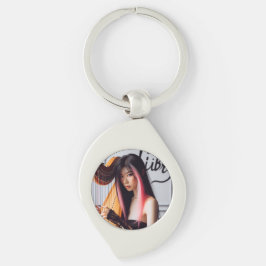 Libra Zodiac Musician Harp Swirl Silverfärgad Nyckelring