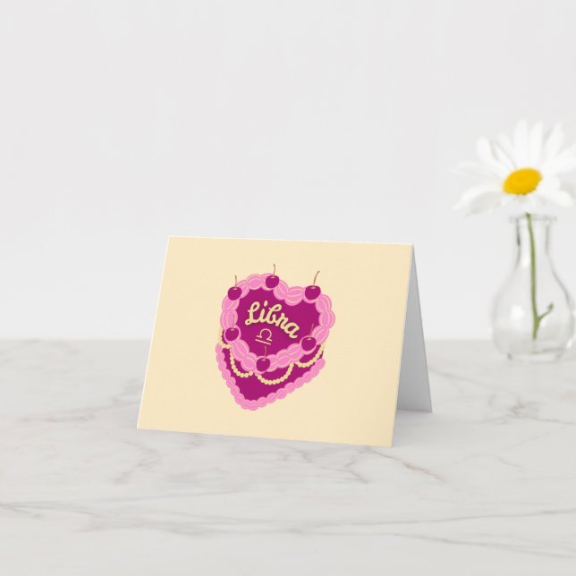Libra Zodiac Pastel Heart Birthday Cake Kort (Liten växt)