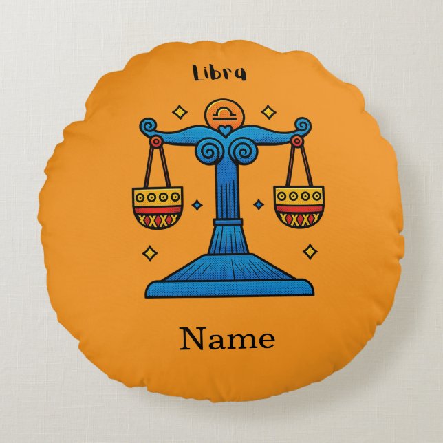 Libra Zodiac Retro Pop Art - Personlig gåva Rund Kudde (Framsidan)