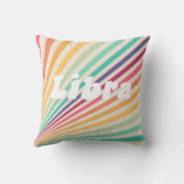 Libra Zodiac Retro Rainbow Astrology Round Pillow Kudde
