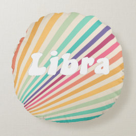 Libra Zodiac Retro Rainbow Astrology Rund Kudde