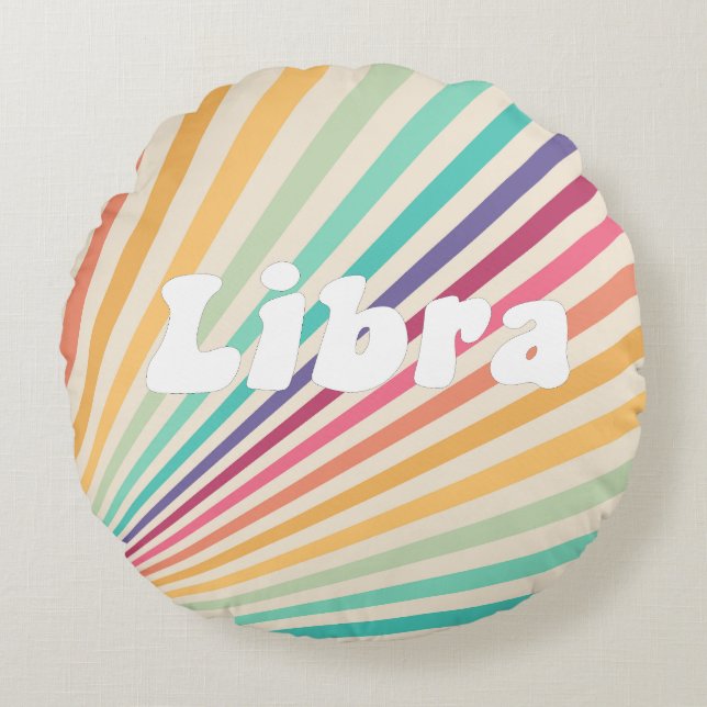 Libra Zodiac Retro Rainbow Astrology Rund Kudde (Framsidan)