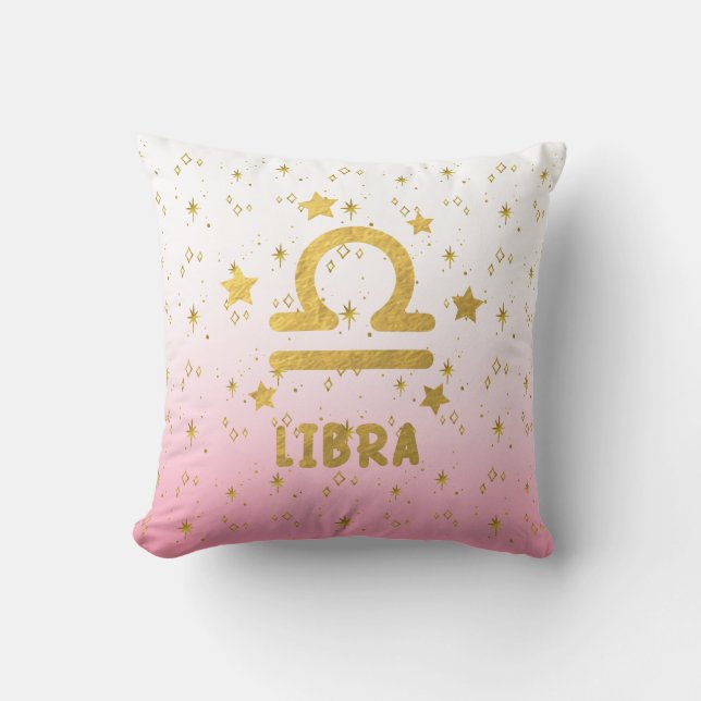Libra Zodiac Rosa och Guld Dekorativ kudde (Framsida)
