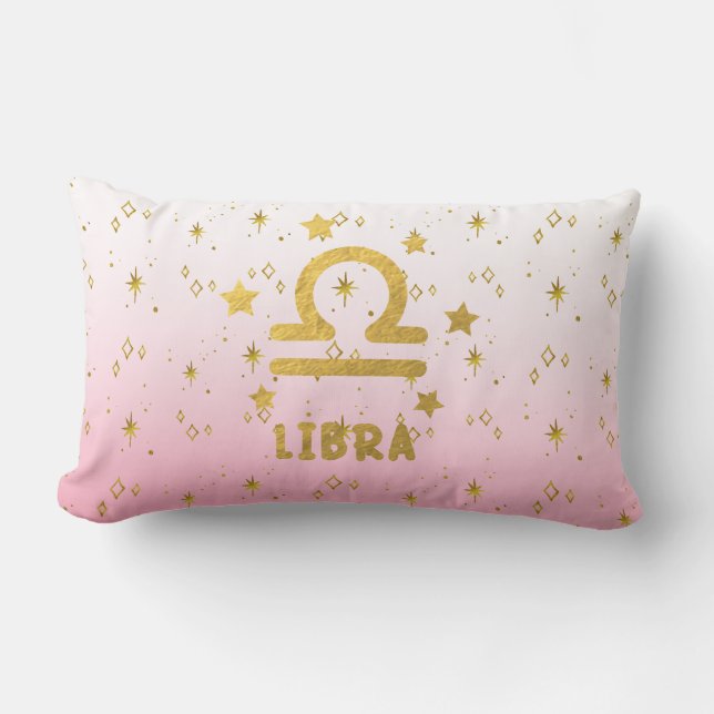 Libra Zodiac Rosa och Guld Ländkudde Lumbarkudde (Framsida)
