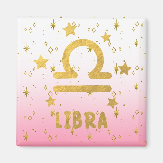 Libra Zodiac Rosa och Guld Magnet (Framsidan)