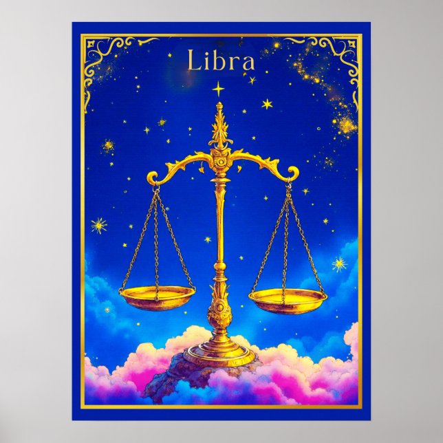Libra Zodiac Scales in a Star-Filled Sky Poster (Framsidan)