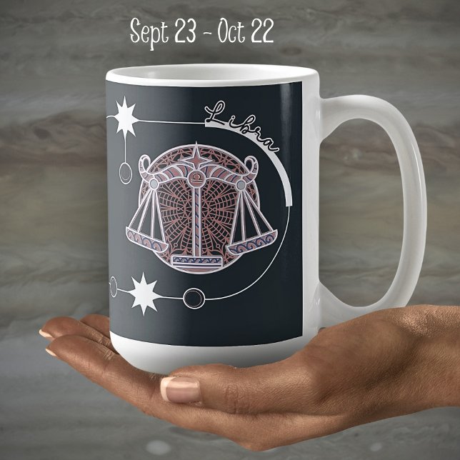 Libra Zodiac Sign Astrology Mandala Grått White Kaffemugg (Skapare uppladdad)
