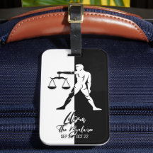 Libra Zodiac Sign Black & White Luggage Tag