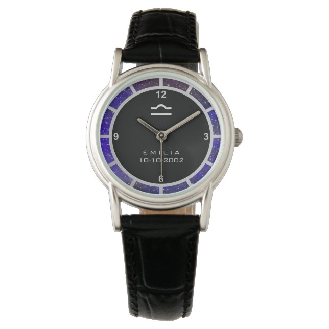 Libra Zodiac Sign Elegant Personlig Galaxy Armbandsur (Framsida)