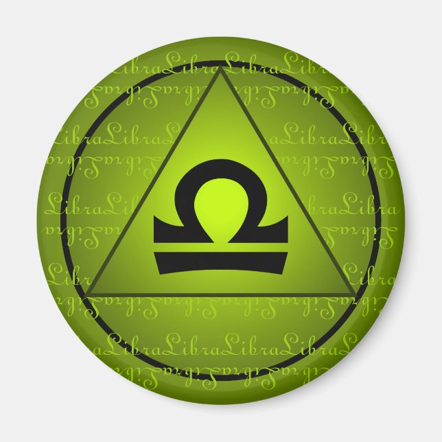 Libra Zodiac Sign Grönt Triangle Curly Script Magnet (Framsidan)