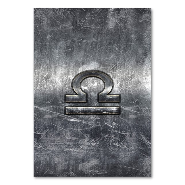 Libra Zodiac Sign i silver grunge steel stil Bordsnummer (Framsidan)