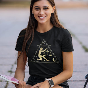 Libra Zodiac Sign Luft Inslag i Guld T Shirt