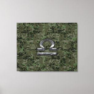 Libra Zodiac Sign på Woodland Grönt digital camo Canvastryck