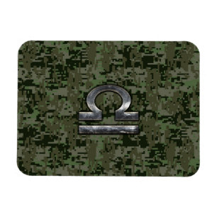 Libra Zodiac Sign på Woodland Grönt digital camo Magnet