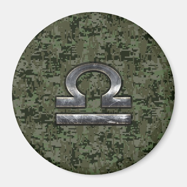 Libra Zodiac Sign på Woodland Grönt digital camo Magnet (Framsidan)