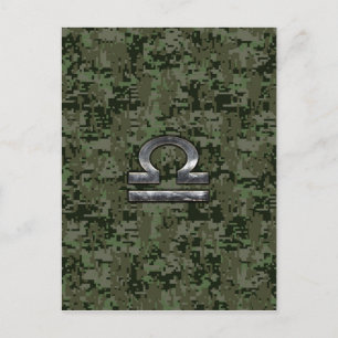 Libra Zodiac Sign på Woodland Grönt digital camo Vykort