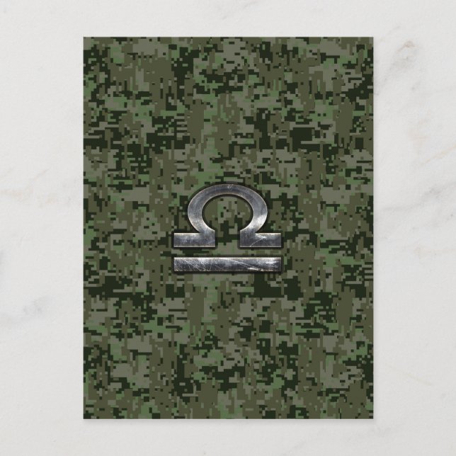 Libra Zodiac Sign på Woodland Grönt digital camo Vykort (Framsida)